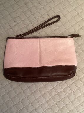 Vintage Latico Two-Tone Leather Wristlet Pouch Pink & Brown